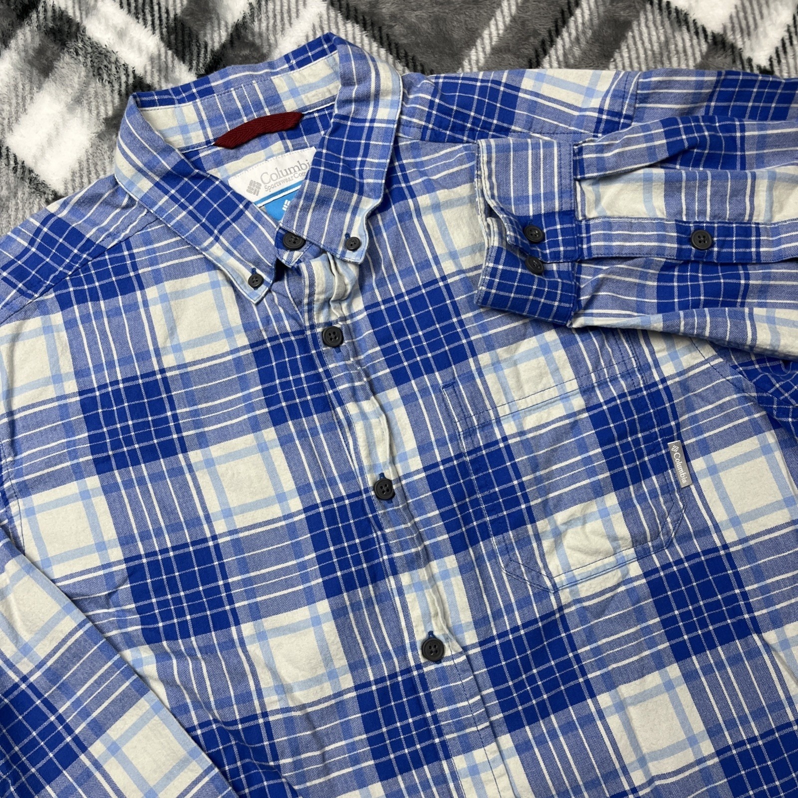 Columbia Shirt Mens Medium Blue Plaid Rapid Rivers Long Sleeve Flannel Button